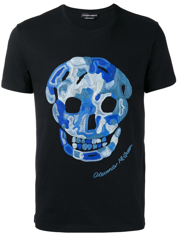 Alexander Mcqueen Embroidered Skull T-shirt, Men's, Size: Medium, Black, Cotton/viscose