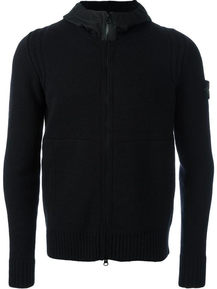 Stone Island Hooded Cardigan, Men's, Size: Large, Black, Polyamide/wool