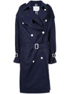 Pushbutton Denim Double-breasted Coat - Blue