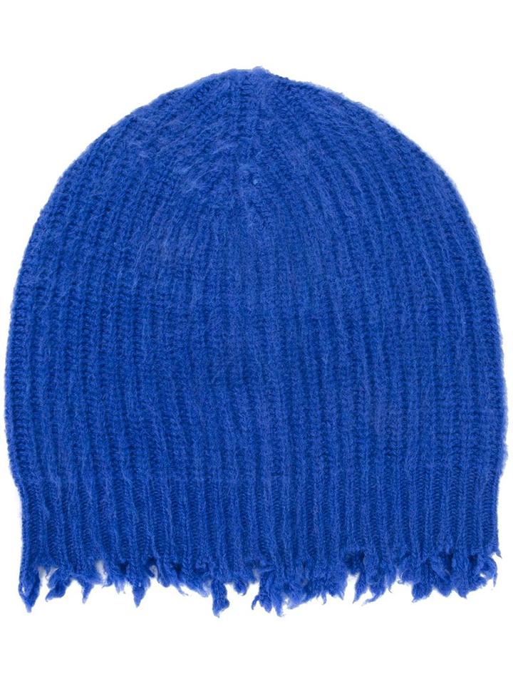 Msgm Frayed Edge Beanie, Men's, Blue, Polyamide/wool