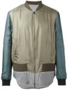 Fendi Striped Hem Bomber Jacket, Men's, Size: 48, Green, Silk/polyamide/spandex/elastane/polyester