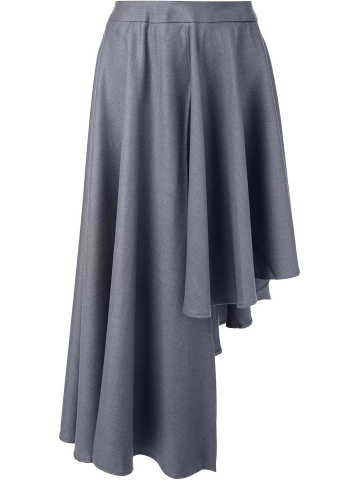 Max Tan Asymmetric Flared Skirt, Women's, Size: 36, Grey, Polyester/rayon