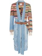 Greg Lauren Contrast Denim And Knit Kimono Style Jacket -