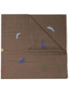 Janavi Brown Feather Embroidered Scarf - Green