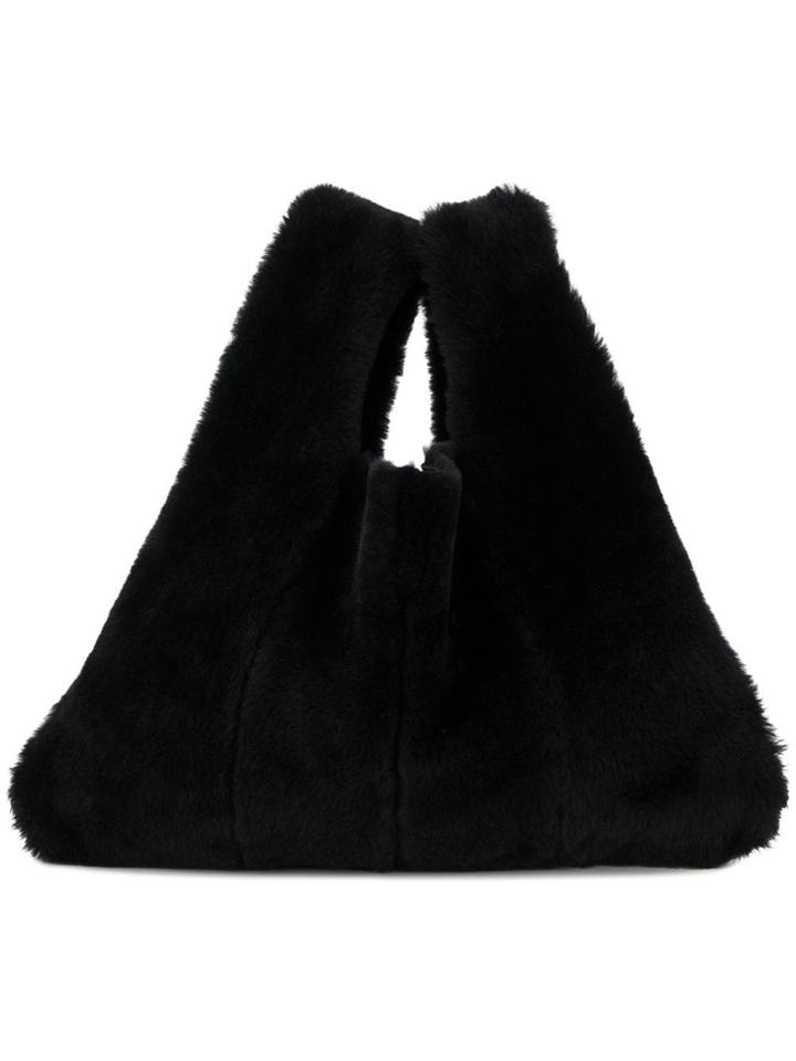 Kara Fur Shopper Tote - Black