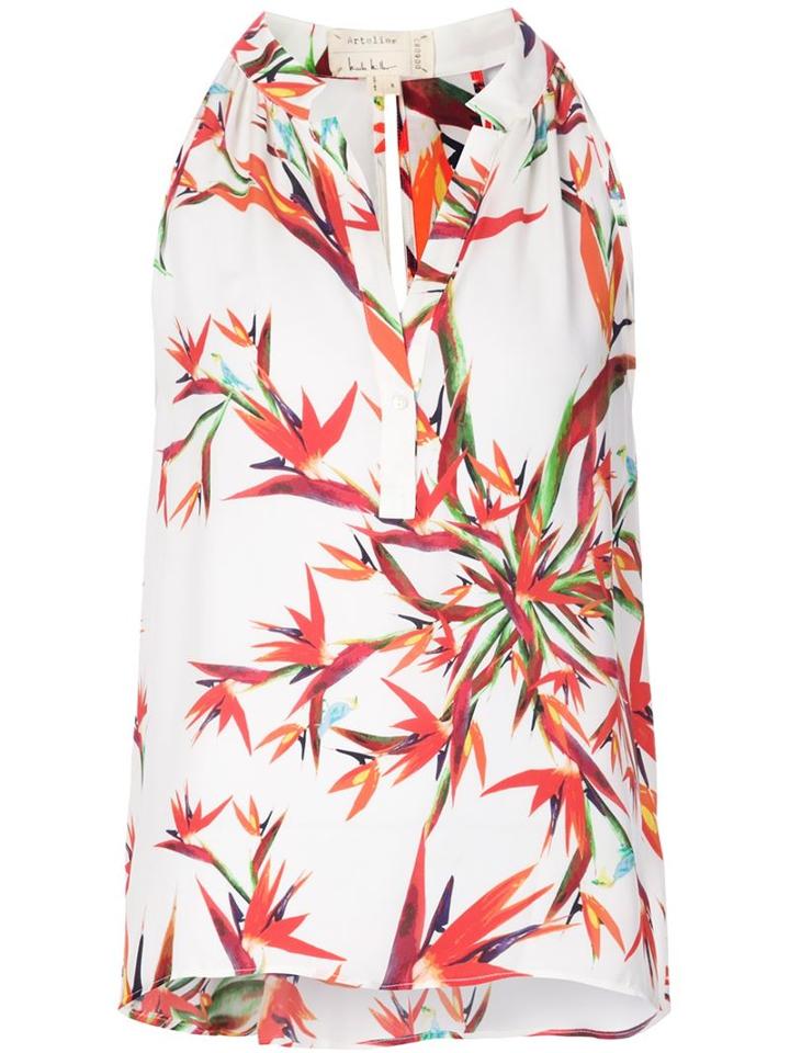 Nicole Miller Floral Print Slot Collar Blouse