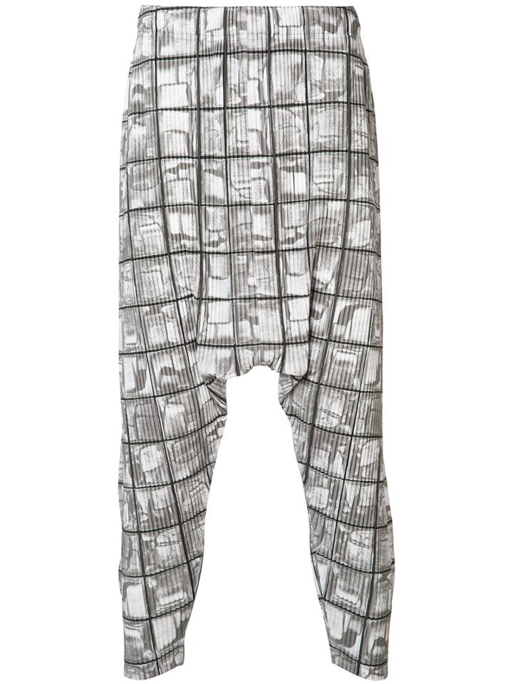 Homme Plissé Issey Miyake - Printed Drop Crotch Trousers - Men - Polyester - 3, Grey, Polyester