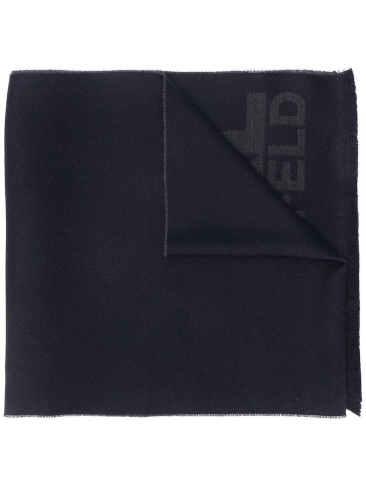 Karl Lagerfeld Logo Print Fringed Scarf - Blue