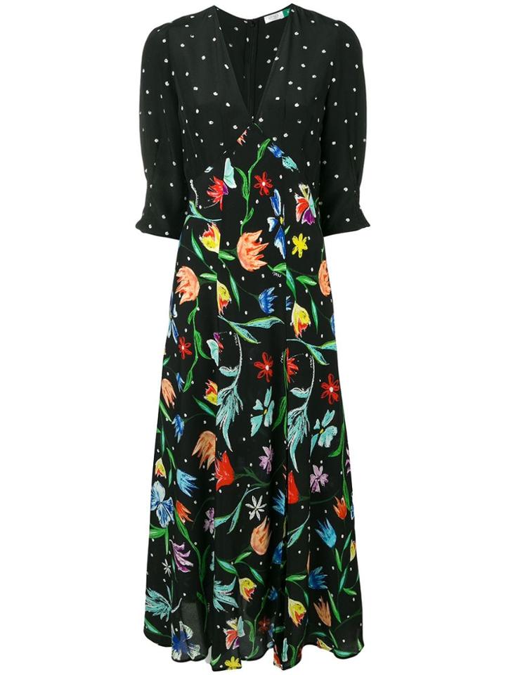 Rixo London Floral Flared Dress - Black