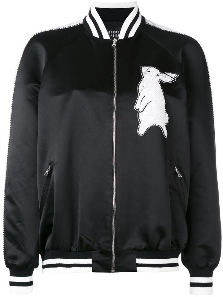 Markus Lupfer - Sequin Rabbit Bomber Jacket - Women - Silk/polyester/viscose/glass - S, Black, Silk/polyester/viscose/glass