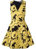 Alice+olivia V-neck Printed Dress, Women's, Size: 4, Black, Acrylic/polyester/cotton/spandex/elastane