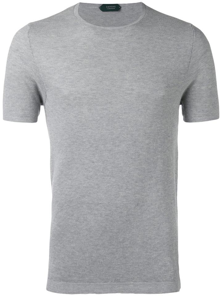 Zanone - Knitted T-shirt - Men - Cotton - 50, Grey, Cotton