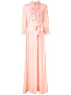 Boutique Moschino - Ruffled Trim Long Dress - Women - Silk/rayon - 48, Pink/purple, Silk/rayon