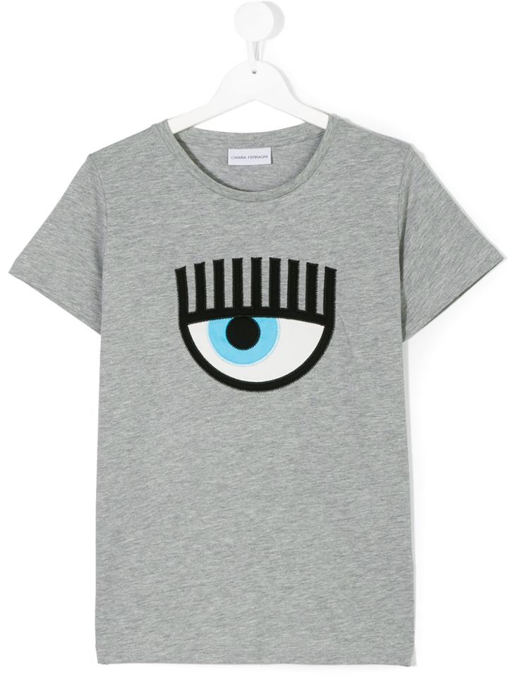 Chiara Ferragni Kids Eye Appliquée T-shirt - Grey