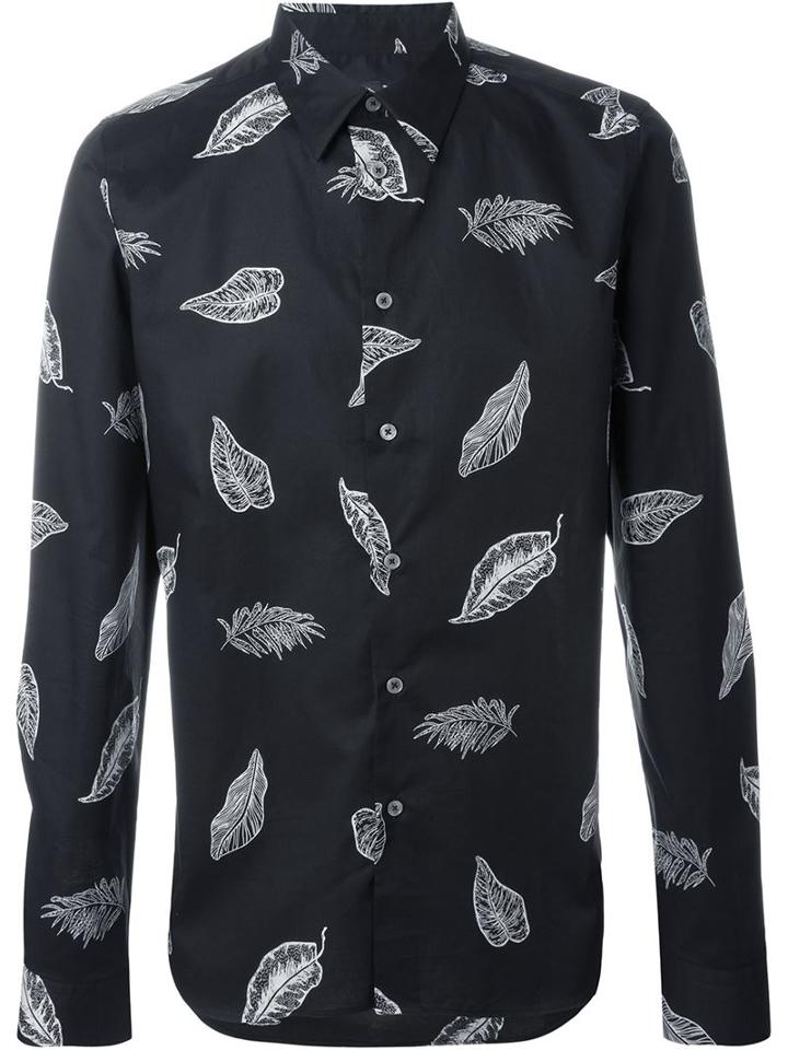 Ps Paul Smith Leaf Print Shirt, Men's, Size: L, Black, Cotton