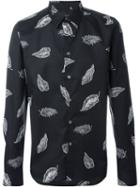 Ps Paul Smith Leaf Print Shirt, Men's, Size: L, Black, Cotton
