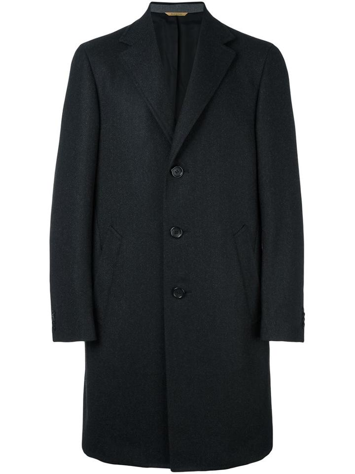 Canali Classic Single Breasted Coat, Men's, Size: 52, Black, Cupro/wool