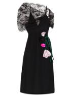 Prada Lace-panelled Floral-appliqued Midi Dress - Black