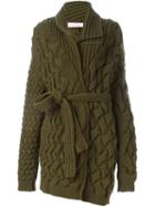A.f.vandevorst Cable Knit Belted Cardigan, Women's, Size: 38, Green, Virgin Wool