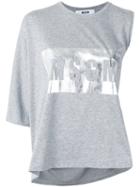 Msgm Metallic Logo Asymmetric T-shirt, Women's, Size: Xs, Grey, Cotton