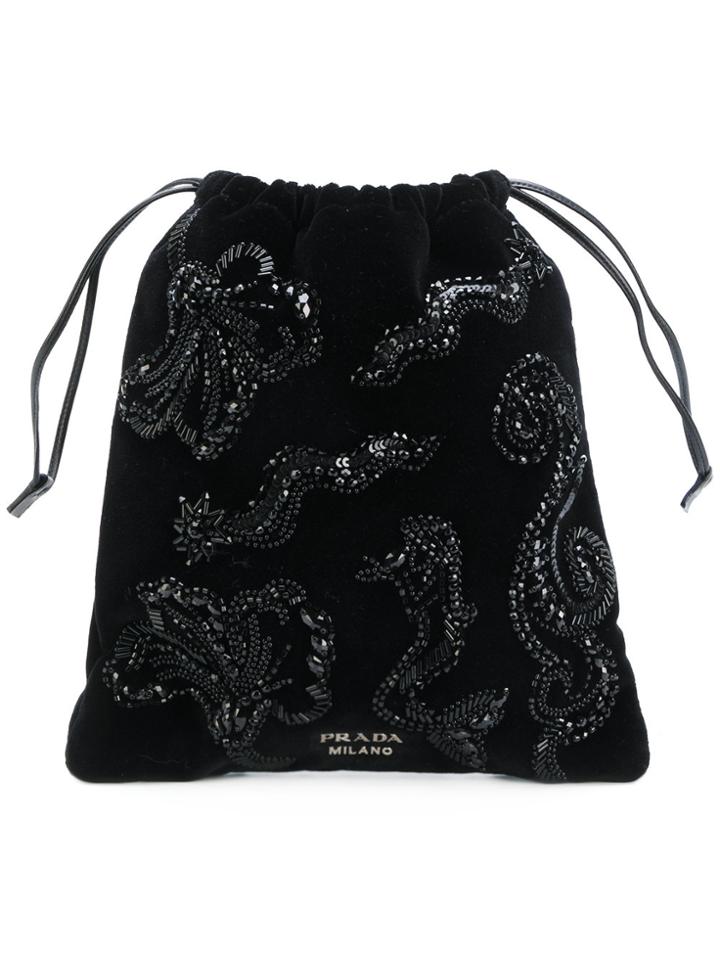 Prada Bead Embroidered Pouch - Black