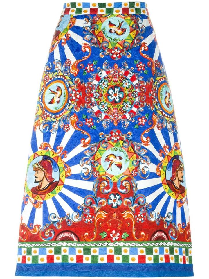 Dolce & Gabbana Carretto Siciliano Print Skirt, Women's, Size: 42, Viscose/cotton/silk/spandex/elastane