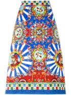 Dolce & Gabbana Carretto Siciliano Print Skirt, Women's, Size: 42, Viscose/cotton/silk/spandex/elastane