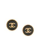 Chanel Vintage Scallop Edge Round Earrings - Black