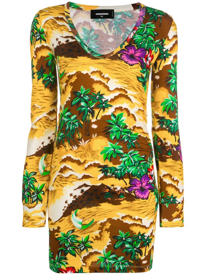 Dsquared2 Hawaiian Print Dress - Yellow & Orange