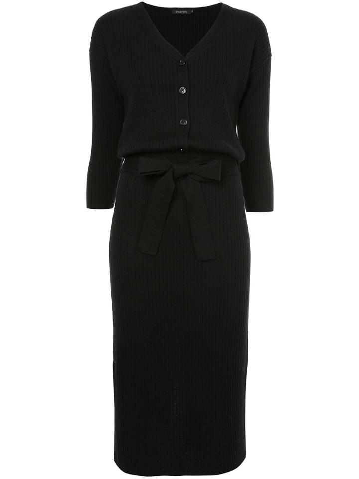 Loveless Knitted Tie Waist Midi Dress - Black