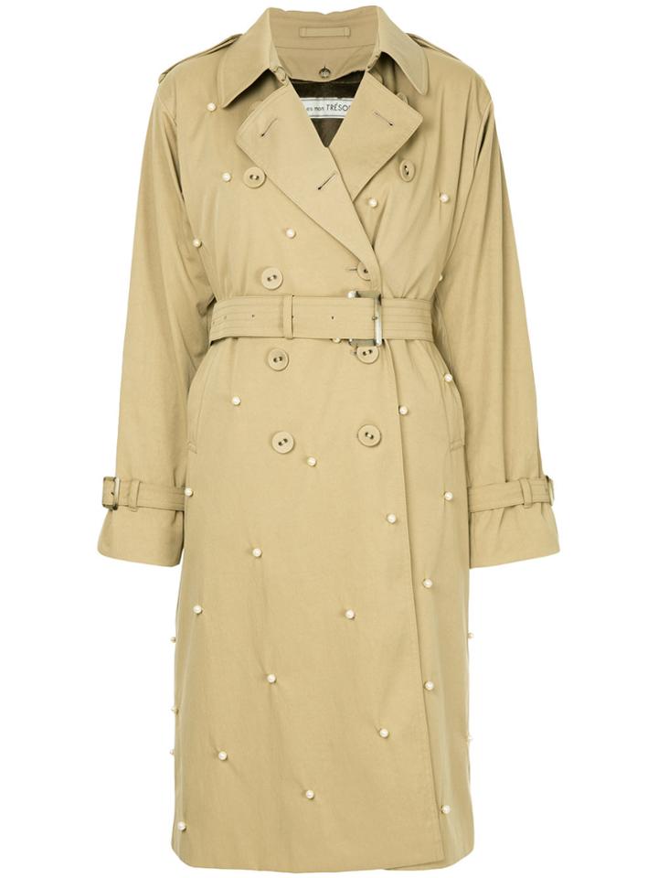 Tu Es Mon Trésor Embellished Trench Coat - Brown