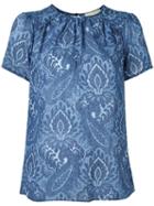 Floral Print Blouse, Women's, Size: Medium, Blue, Polyester, Michael Michael Kors