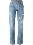 Dolce & Gabbana Vintage Distressed Studded Jeans, Women's, Size: 46, Blue