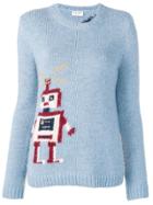 Saint Laurent Intarsia Robot Sweater - Blue