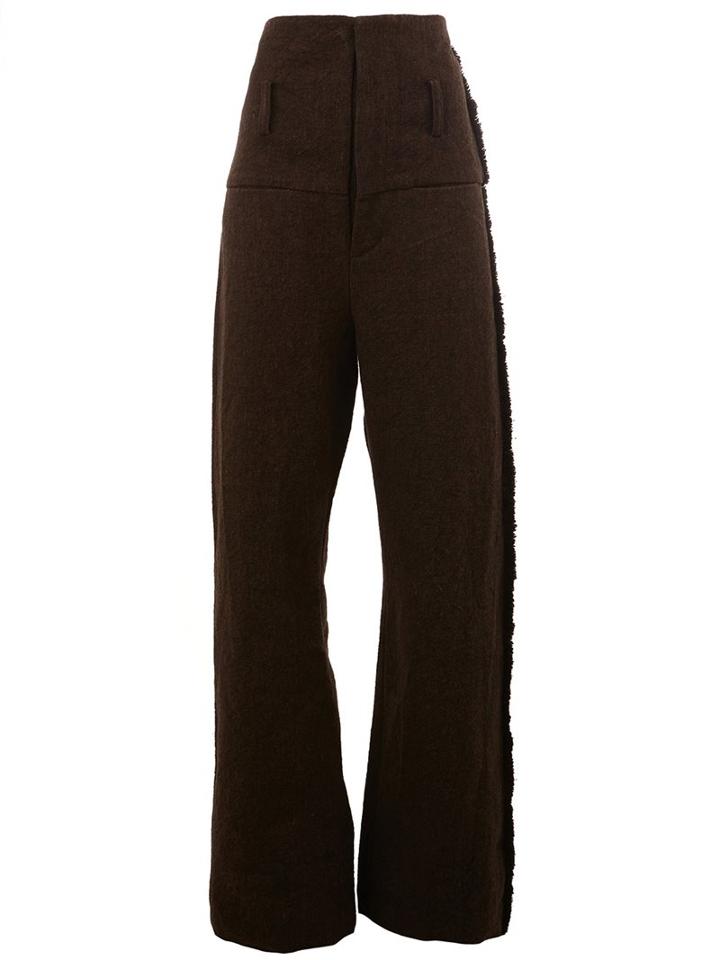 Uma Wang High-rise Frayed Detailing Trousers, Women's, Size: Medium, Brown, Linen/flax/polyamide/virgin Wool/cotton