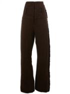 Uma Wang High-rise Frayed Detailing Trousers, Women's, Size: Medium, Brown, Linen/flax/polyamide/virgin Wool/cotton