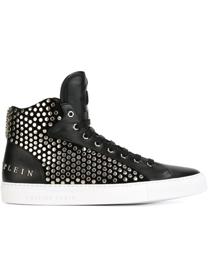Philipp Plein Ricky Hi-top Sneakers, Men's, Size: 43, Black, Leather/metal Other/rubber