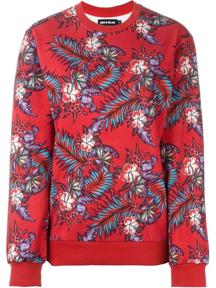 House Of Holland Paradise Flower Sweatshirt, Women's, Size: 14, Red, Cotton