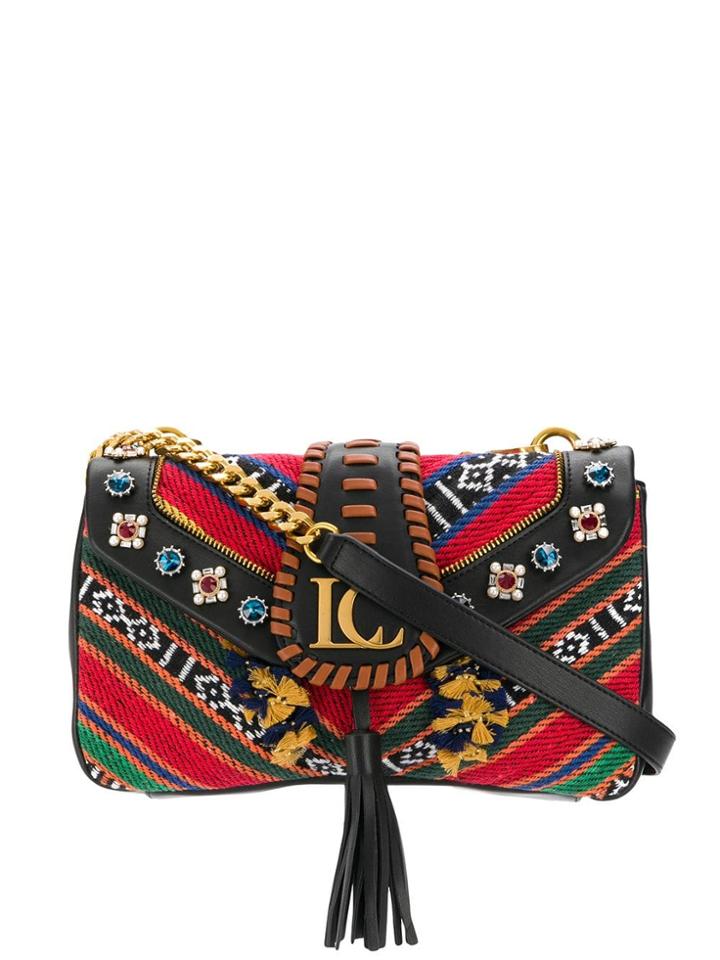 La Carrie Patterned Flap Tote - Black