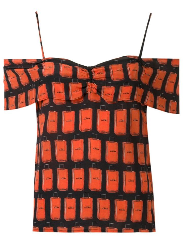 Amir Slama Off Shoulder Printed Blouse - Black