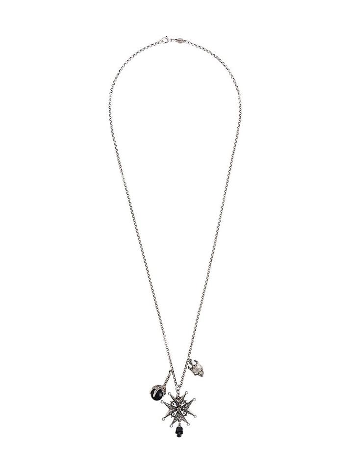Alexander Mcqueen Medal And Pearl Necklace, Men's, Metallic