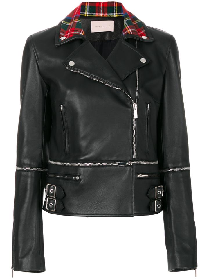 Christopher Kane Tartan Collar Biker Jacket - Black