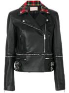 Christopher Kane Tartan Collar Biker Jacket - Black