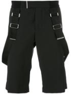 Les Hommes Braces Detail Shorts, Men's, Size: 50, Black, Polyester/virgin Wool/spandex/elastane/nylon