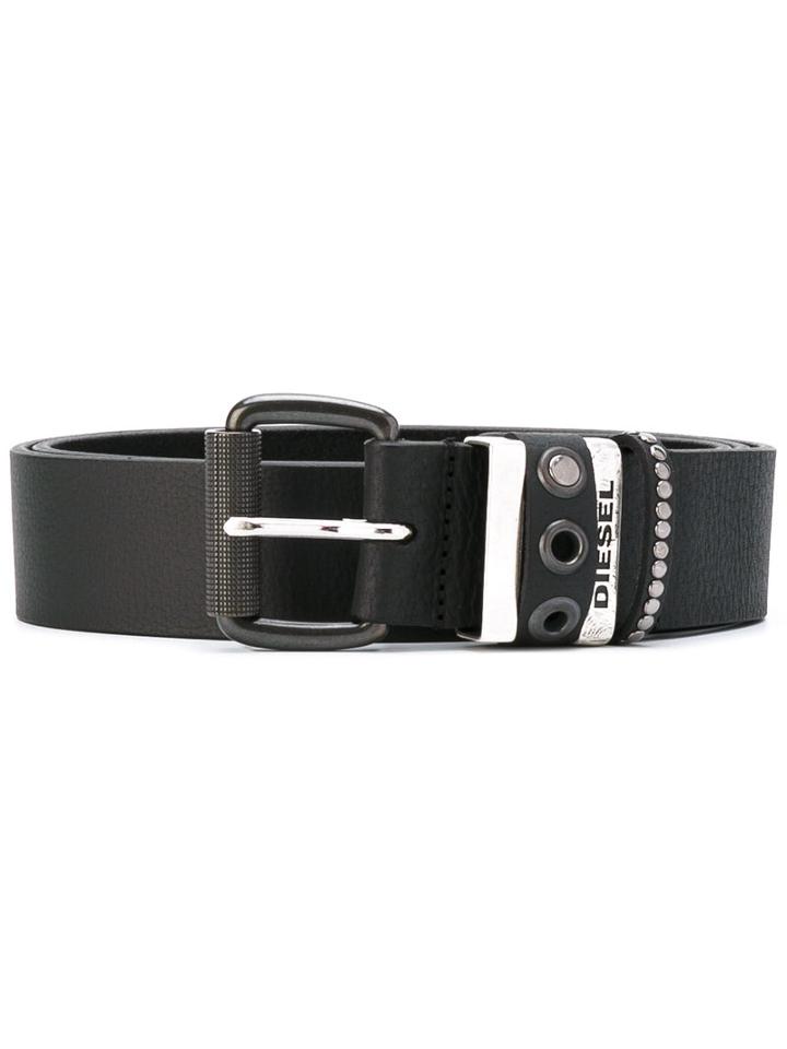 Diesel - Eyelets Studded Loop Belt - Men - Calf Leather/metal - 80, Black, Calf Leather/metal