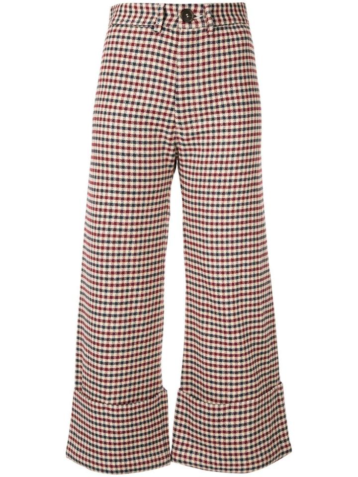 Sea Check-print Cropped Trousers - Blue
