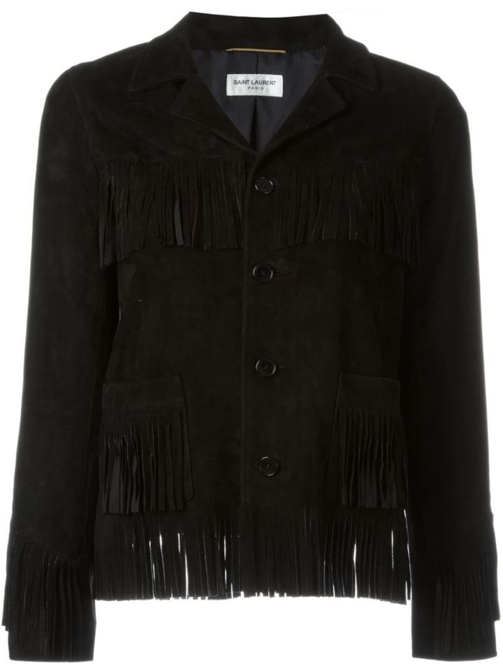 Saint Laurent Curtis Jacket, Women's, Size: 40, Black, Goat Skin/silk