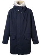 Yves Salomon Trim Detail Hooded Coat, Men's, Size: 48, Blue, Rabbit Fur/acrylic/lyocell/coyote Fur