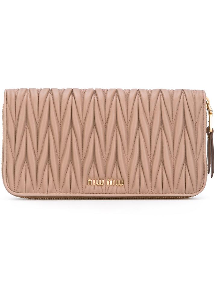 Miu Miu Matelassé Zip Around Wallet - Pink & Purple