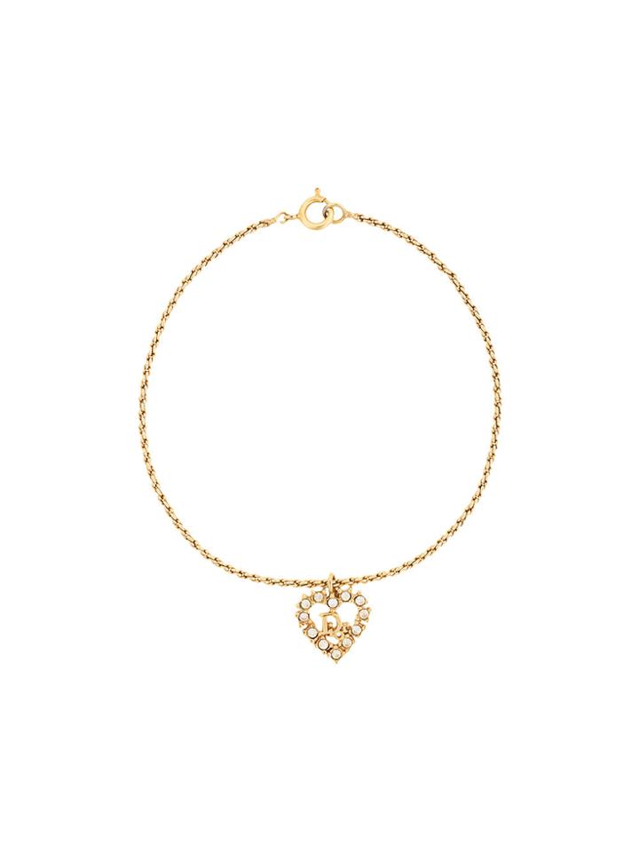 Christian Dior Vintage Rhinestone Heart Logo Bracelet - Metallic